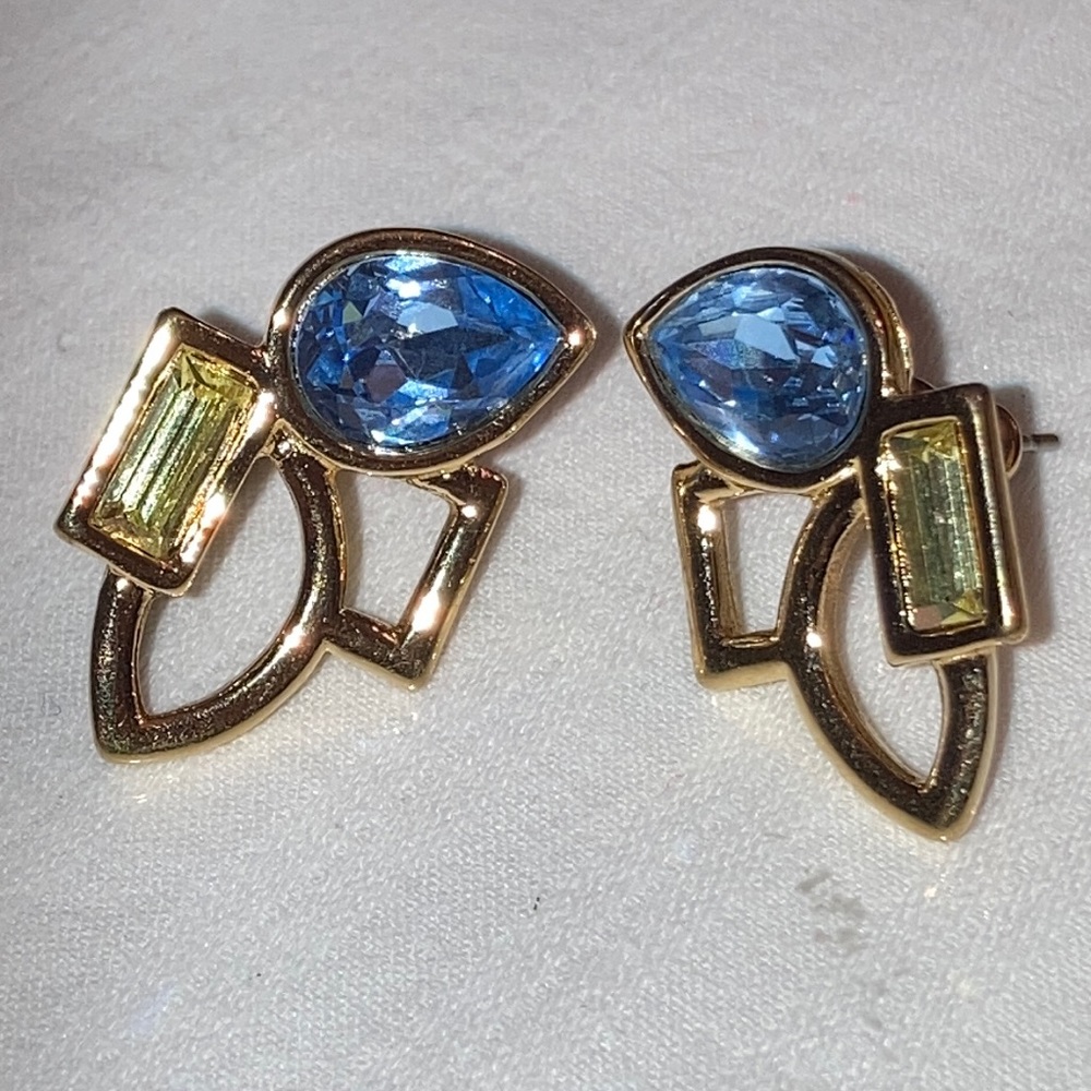 Open Design MONET Pierced EARRINGS w/Blue Teardrop Rhinestone